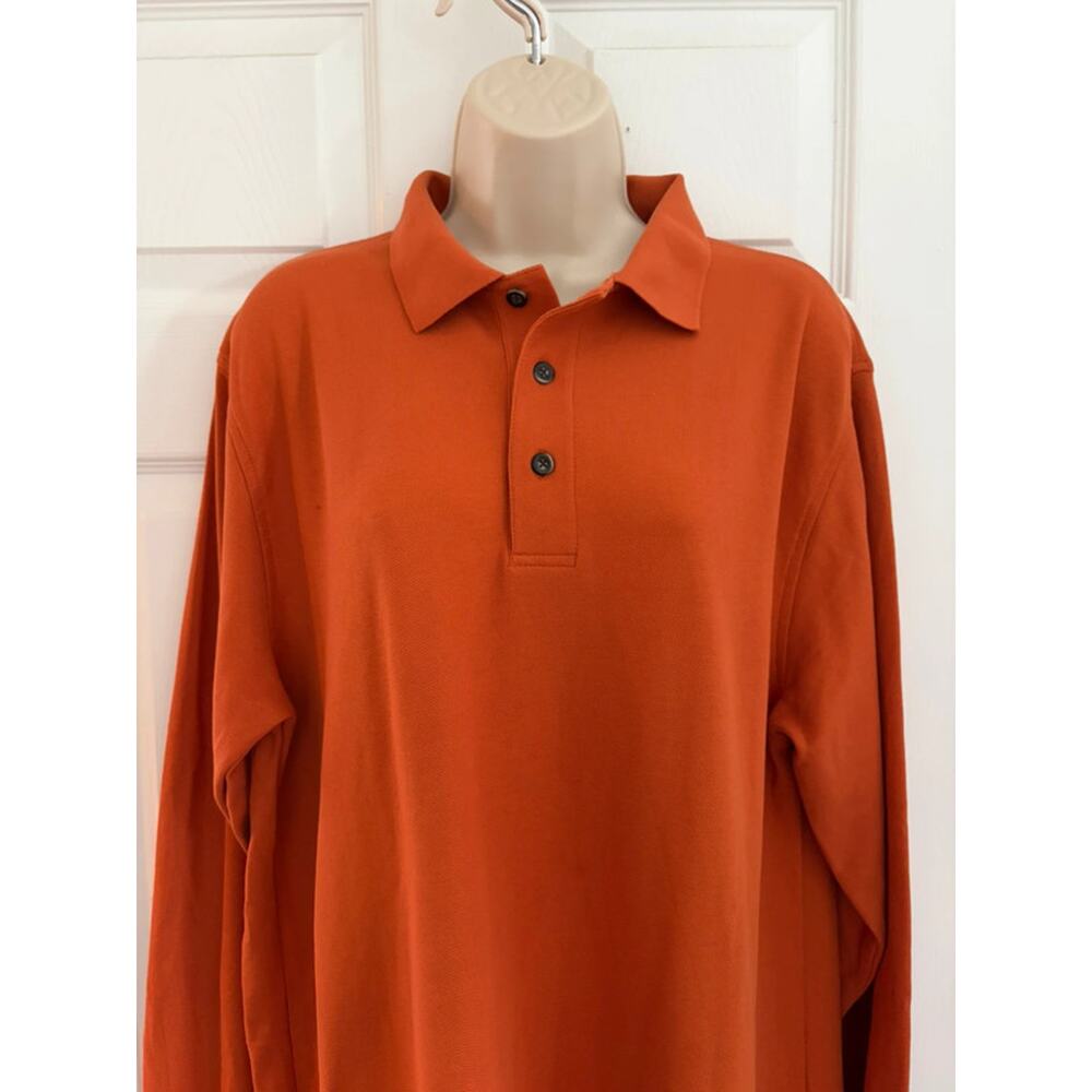 Jos A Bank Mens Polo Shirt M Orange Long Sleeve Travelers Collection Cotton Golf